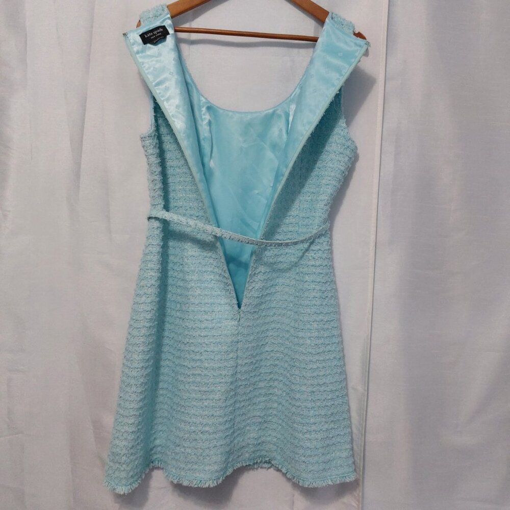 Kate Spade Dress 14 Light Blue Boucle Mini Fit Flare Sleeveless Feminine - Picture 14 of 15